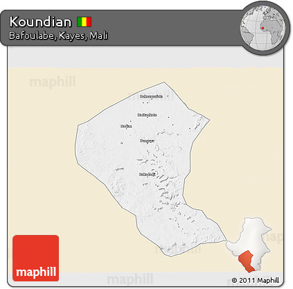 Classic Style 3D Map of Koundian, single color outside