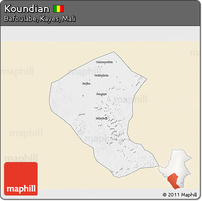 Classic Style 3D Map of Koundian, single color outside