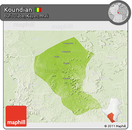 Physical 3D Map of Koundian, lighten