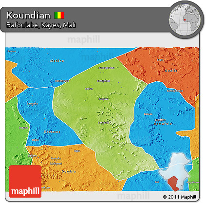 Physical 3D Map of Koundian, political outside