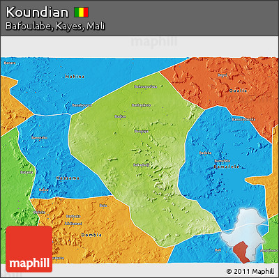 Physical 3D Map of Koundian, political outside