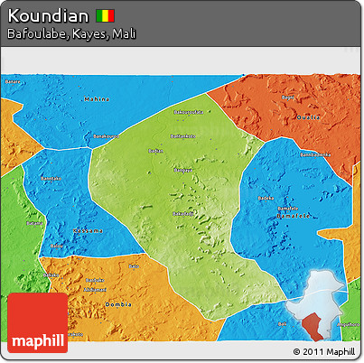 Physical 3D Map of Koundian, political outside