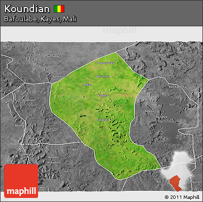 Satellite 3D Map of Koundian, desaturated