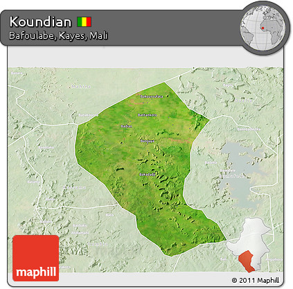 Satellite 3D Map of Koundian, lighten