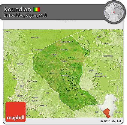 Satellite 3D Map of Koundian, physical outside
