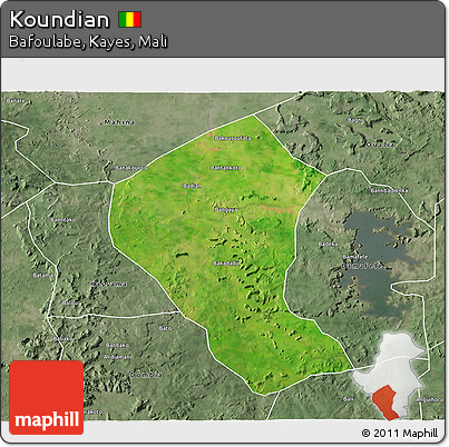 Satellite 3D Map of Koundian, semi-desaturated