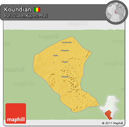 Savanna Style 3D Map of Koundian, single color outside