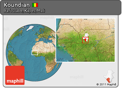 Satellite Location Map of Koundian, highlighted parent region
