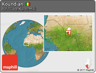 Satellite Location Map of Koundian, highlighted parent region