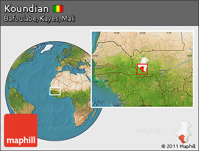 Satellite Location Map of Koundian, highlighted parent region