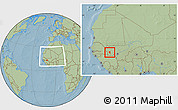 Savanna Style Location Map of Koundian, within the entire country, hill shading