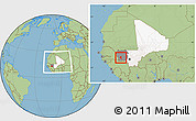 Savanna Style Location Map of Koundian, highlighted country, highlighted grandparent region, within the entire country