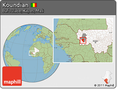 Savanna Style Location Map of Koundian, highlighted country, highlighted parent region