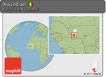 Savanna Style Location Map of Koundian, highlighted parent region