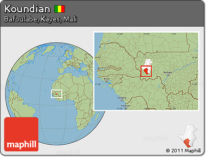 Savanna Style Location Map of Koundian, highlighted parent region