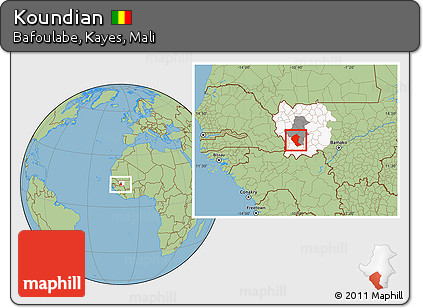 Savanna Style Location Map of Koundian, highlighted parent region, highlighted grandparent region