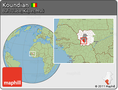 Savanna Style Location Map of Koundian, highlighted parent region, highlighted grandparent region