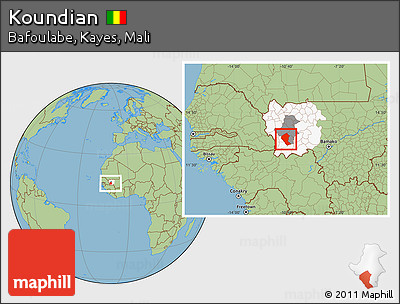 Savanna Style Location Map of Koundian, highlighted parent region, highlighted grandparent region