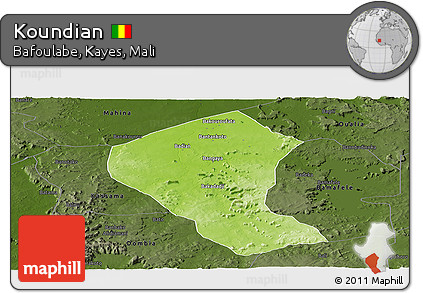 Physical Panoramic Map of Koundian, darken