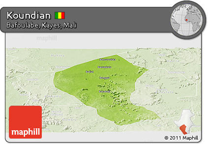 Physical Panoramic Map of Koundian, lighten