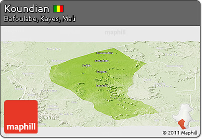 Physical Panoramic Map of Koundian, lighten