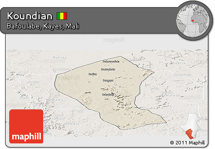 Shaded Relief Panoramic Map of Koundian, lighten