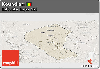 Shaded Relief Panoramic Map of Koundian, lighten