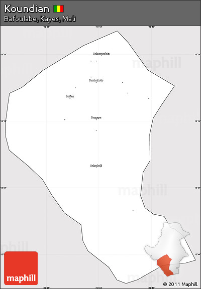 Silver Style Simple Map of Koundian, cropped outside