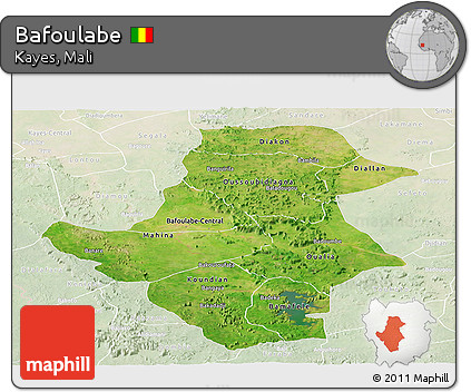 Satellite Panoramic Map of Bafoulabe, lighten