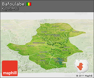 Satellite Panoramic Map of Bafoulabe, lighten