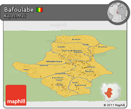 Savanna Style Panoramic Map of Bafoulabe, single color outside