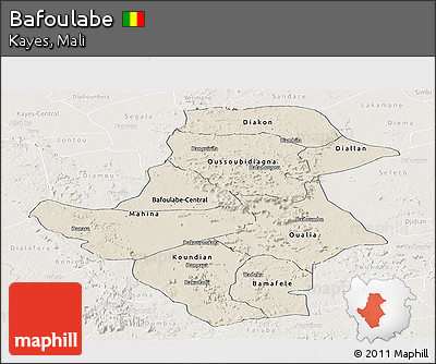 Shaded Relief Panoramic Map of Bafoulabe, lighten