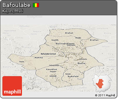Shaded Relief Panoramic Map of Bafoulabe, lighten