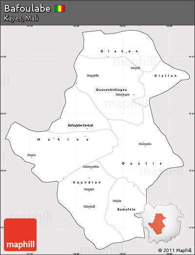 Silver Style Simple Map of Bafoulabe, cropped outside