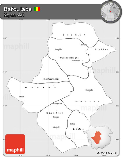 Silver Style Simple Map of Bafoulabe, single color outside