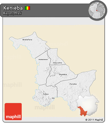 Classic Style 3D Map of Kenieba, single color outside