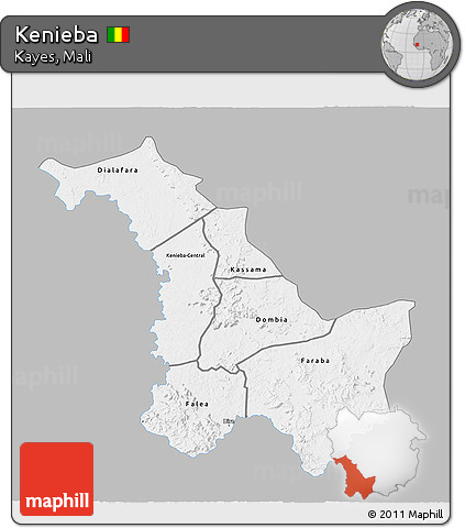 Gray 3D Map of Kenieba, single color outside