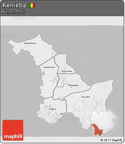 Gray 3D Map of Kenieba, single color outside