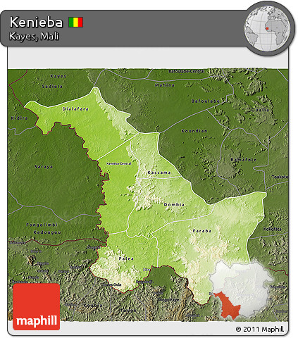 Physical 3D Map of Kenieba, darken