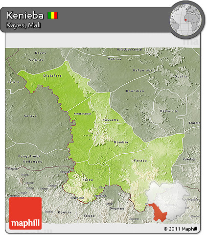 Physical 3D Map of Kenieba, semi-desaturated