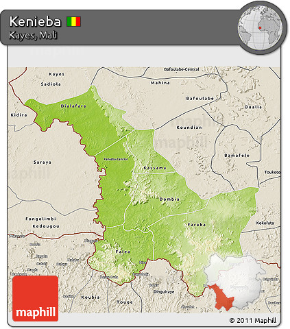 Physical 3D Map of Kenieba, shaded relief outside