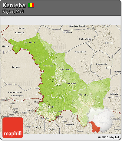 Physical 3D Map of Kenieba, shaded relief outside