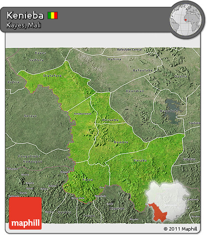 Satellite 3D Map of Kenieba, semi-desaturated