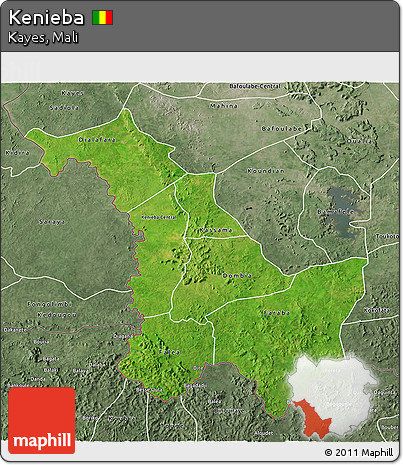 Satellite 3D Map of Kenieba, semi-desaturated