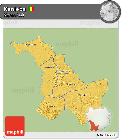 Savanna Style 3D Map of Kenieba, single color outside