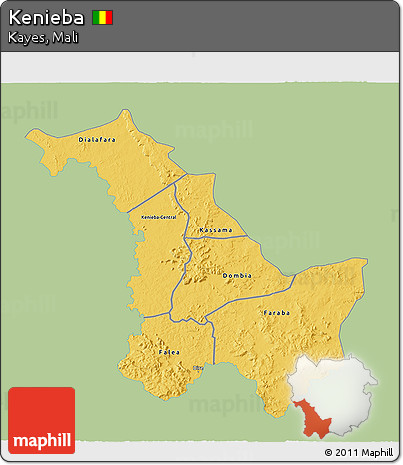 Savanna Style 3D Map of Kenieba, single color outside
