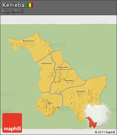 Savanna Style 3D Map of Kenieba, single color outside