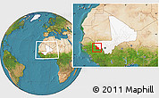 Satellite Location Map of Kenieba, highlighted country, within the entire country
