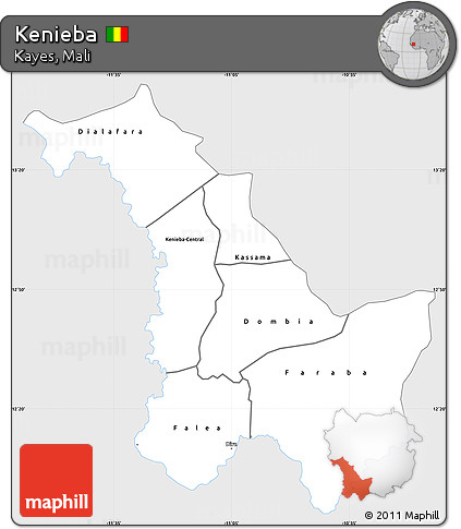 Silver Style Simple Map of Kenieba, single color outside