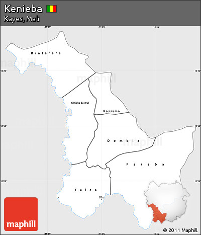 Silver Style Simple Map of Kenieba, single color outside